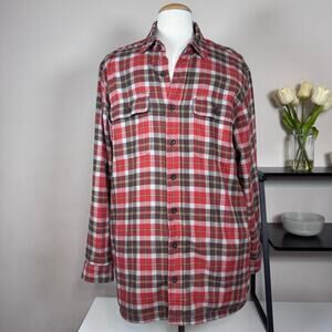 LL Bean Red Fleece Lined Cotton Flannel Button-Up Shirt Men’s Size Large L USED